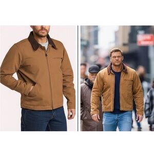 Men’s canvas lined work jacket with corduroy collar size Large NWT